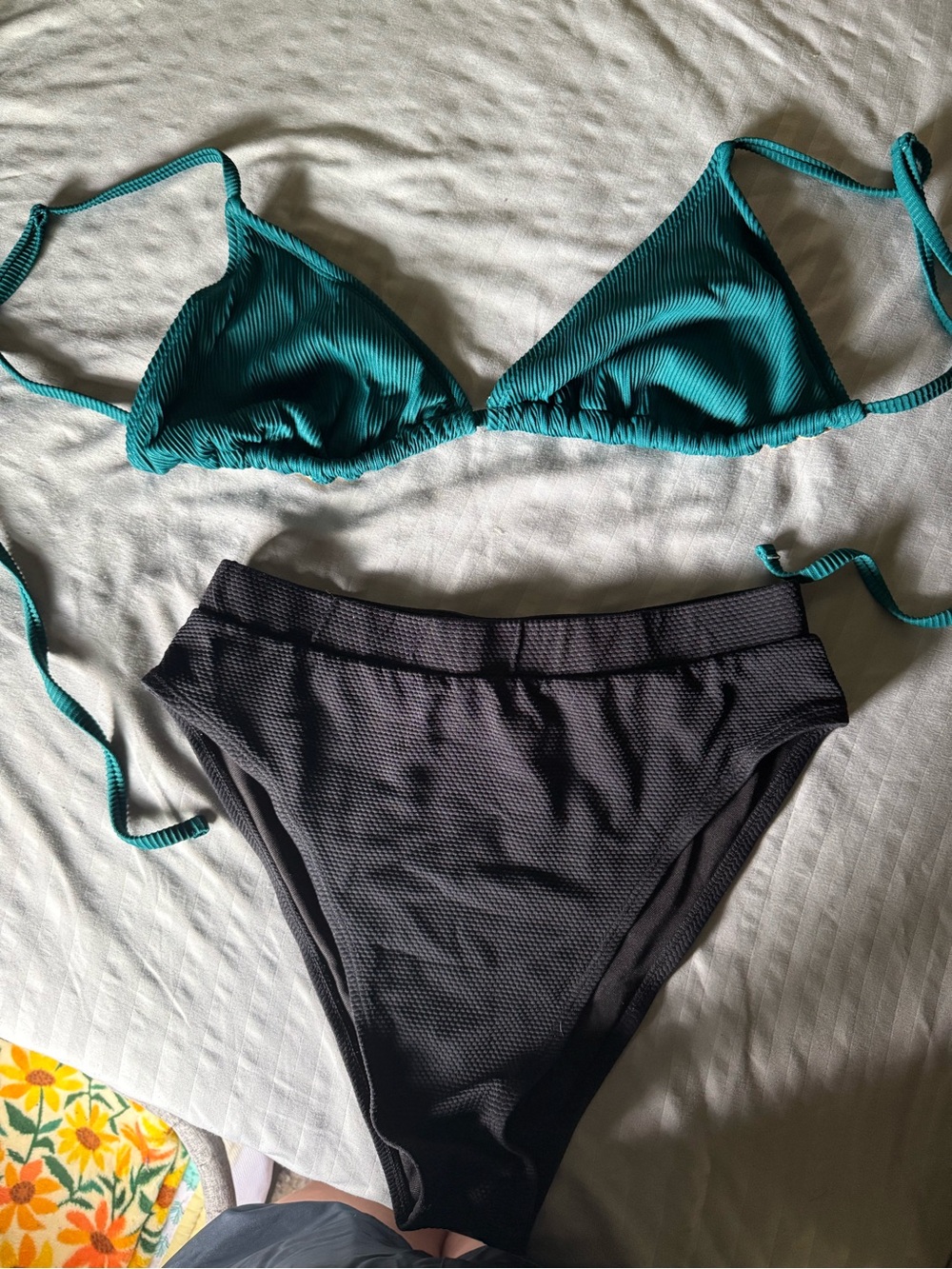High-Waist Two-Piece Bikini Set in Teal and Black